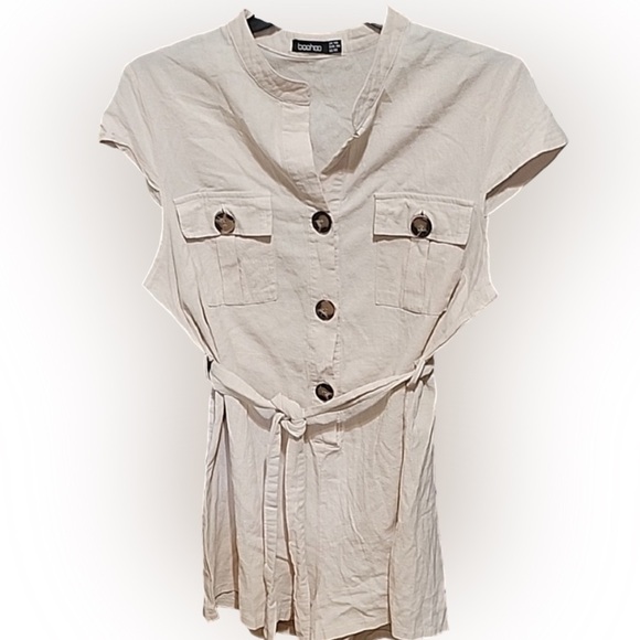 Boohoo Pants - Boohoo Cream Button-Down Jumpsuit